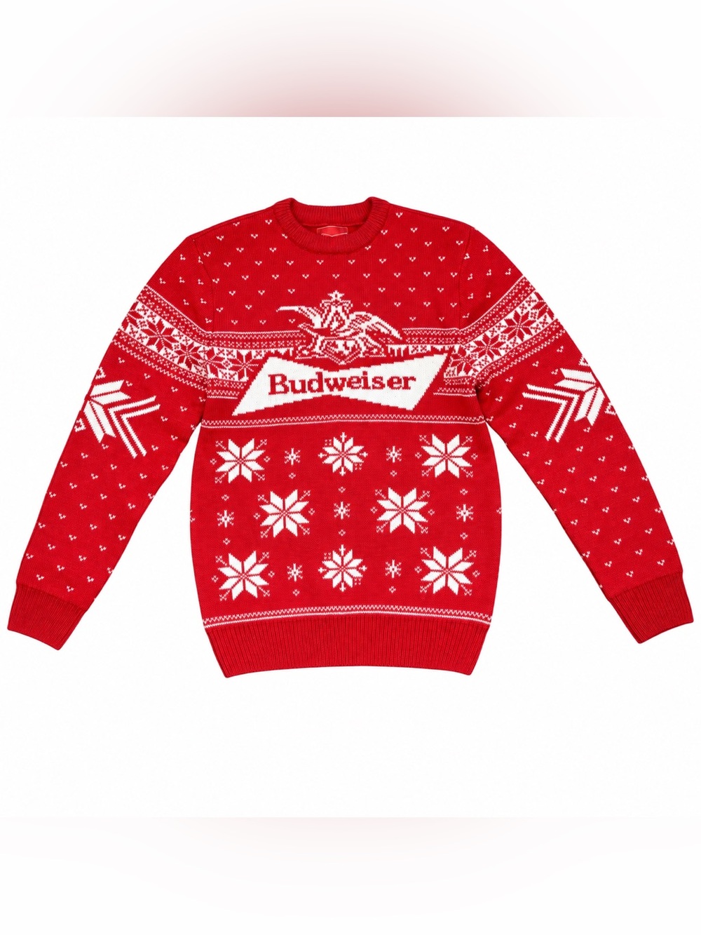 Budweiser Christmas Sweater Red White Snowflake Fair Isle Knit Medium Unisex